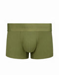 Olive green ribbed cotton SUPAWEAR trunk underwear with a branded elastic waistband shown from the back side