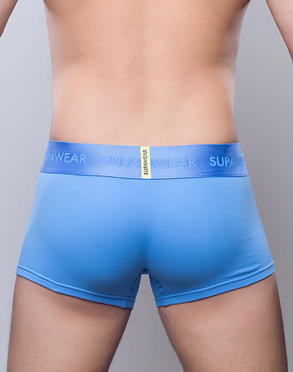 Light blue supawear ribbed trunks underwear with matching elastic waistband featuring brand name Marina design