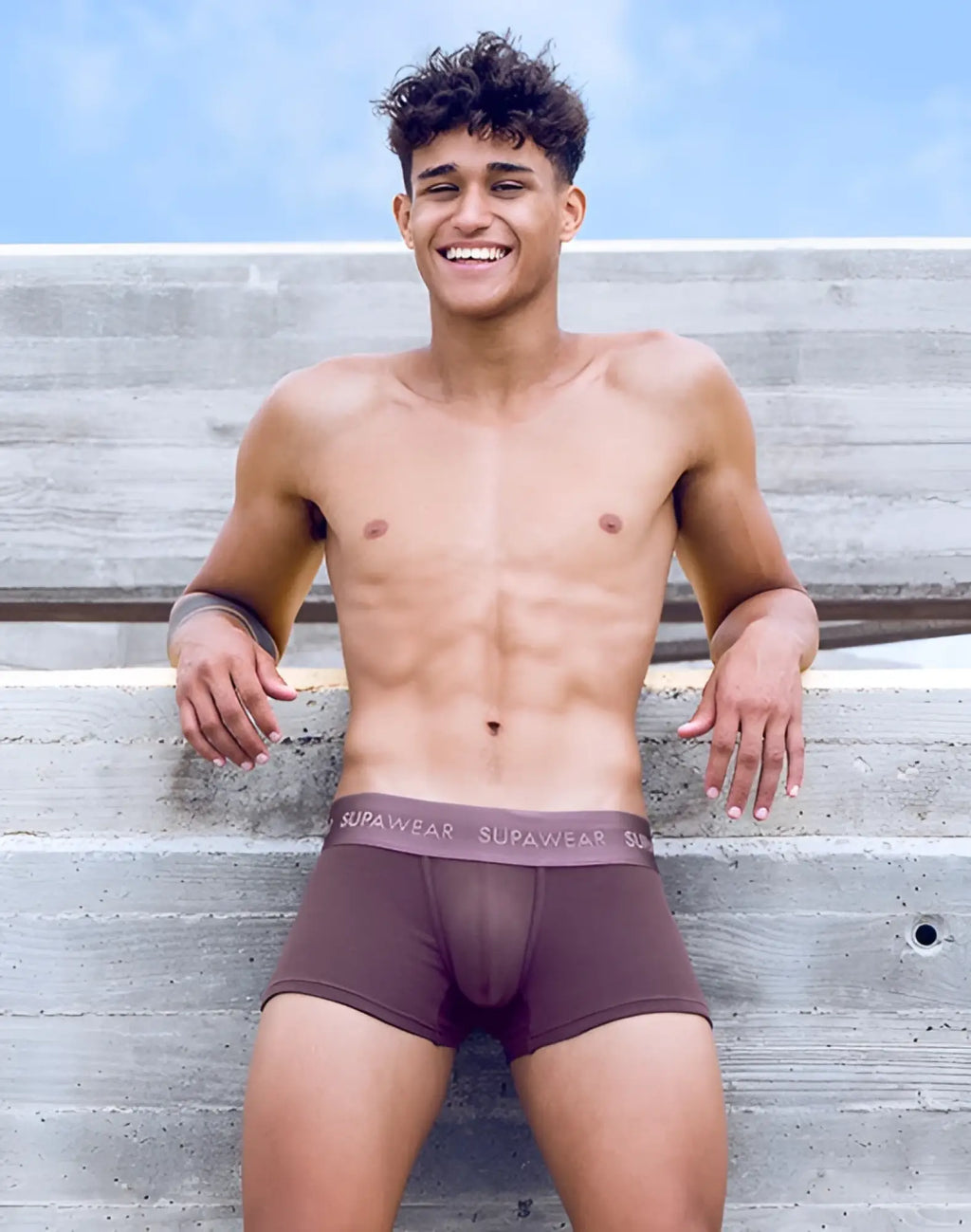 Brown supawear ribbed trunks underwear with matching elastic waistband featuring the brand logo in peppercorn color