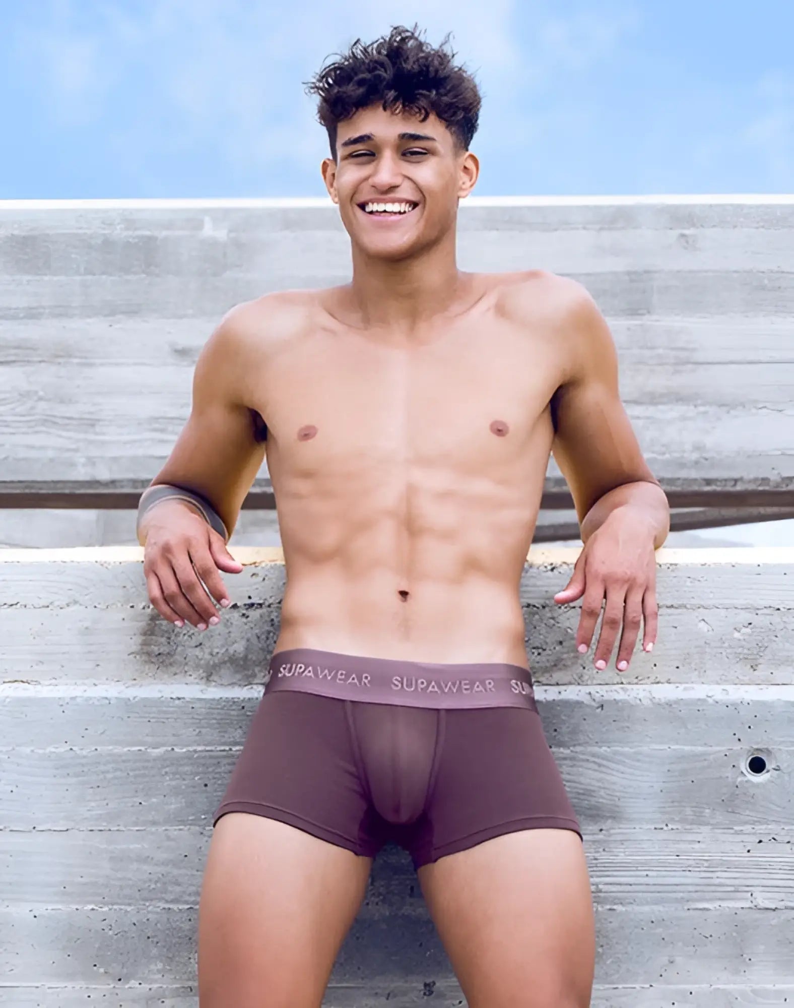 Brown supawear ribbed trunks underwear with matching elastic waistband featuring the brand logo in peppercorn color