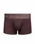Brown supawear ribbed trunks underwear with matching elastic waistband and subtle brand lettering in peppercorn color