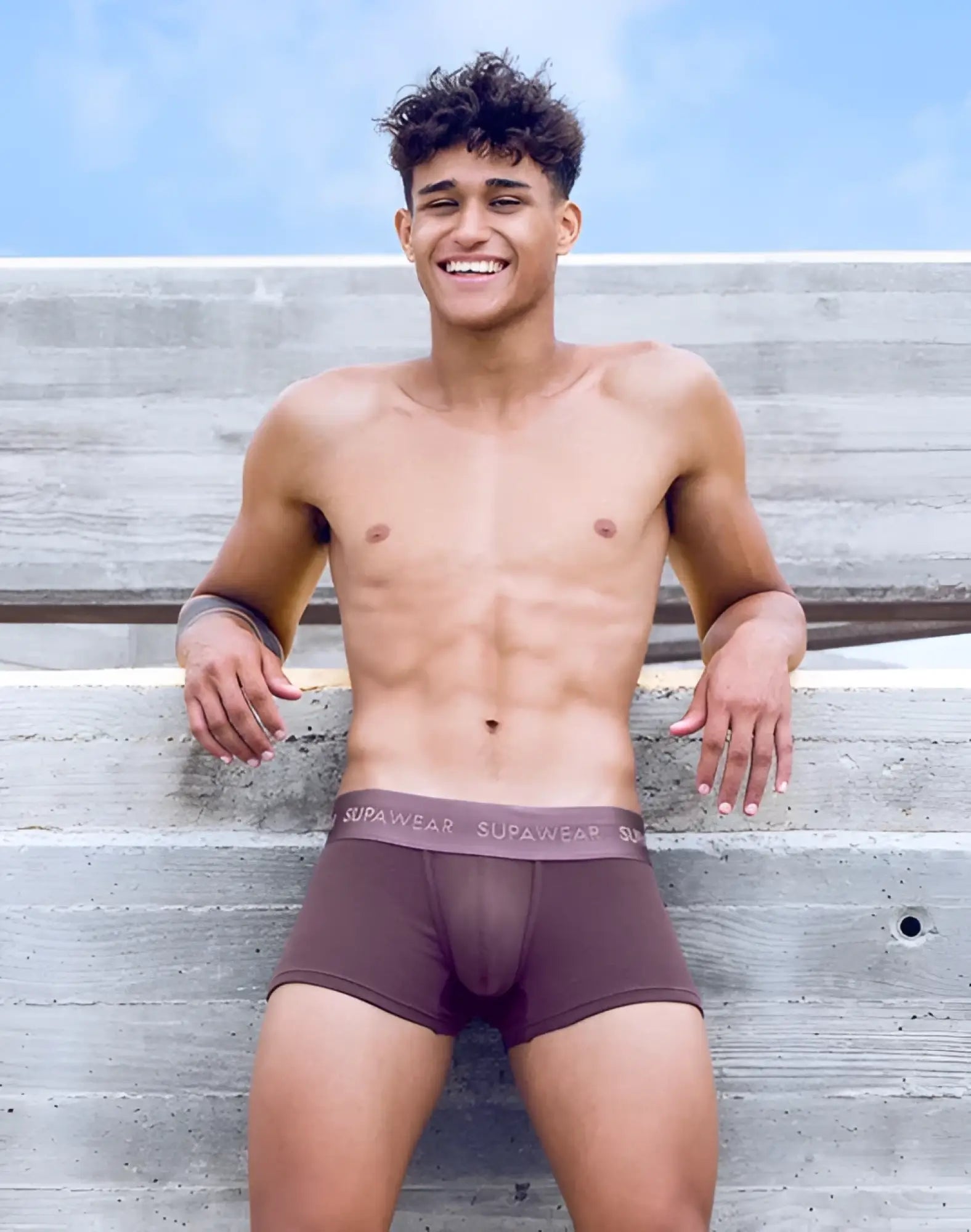 Brown supawear ribbed trunks underwear with subtle elastic waistband featuring the brand’s logo in peppercorn color