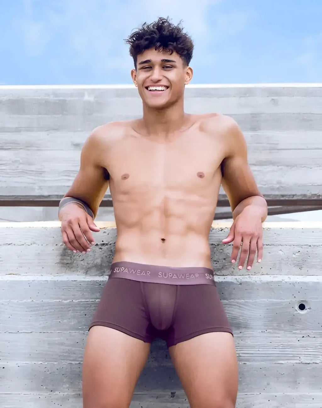 Brown supawear ribbed trunks underwear with subtle elastic waistband featuring the brand logo in peppercorn color