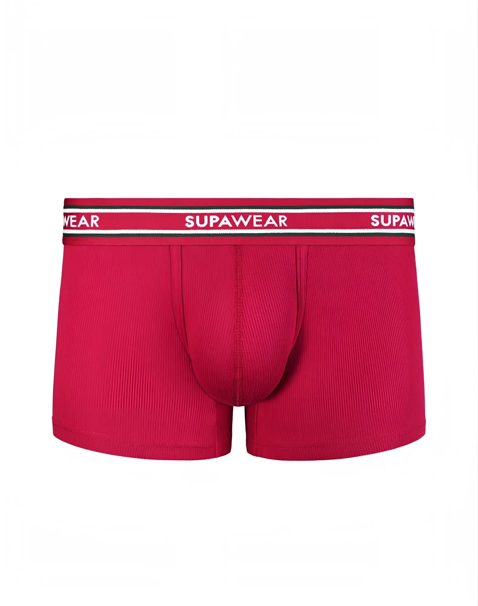Red supawear ribbed varsity trunk underwear with white logo band and ribbed texture for comfortable everyday wear