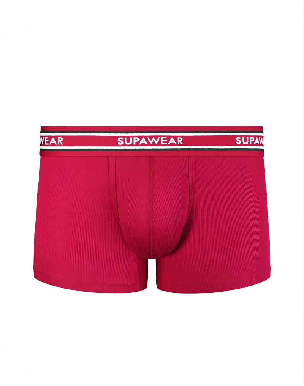 Red supawear ribbed varsity trunk underwear with white logo band and ribbed texture for comfortable everyday wear