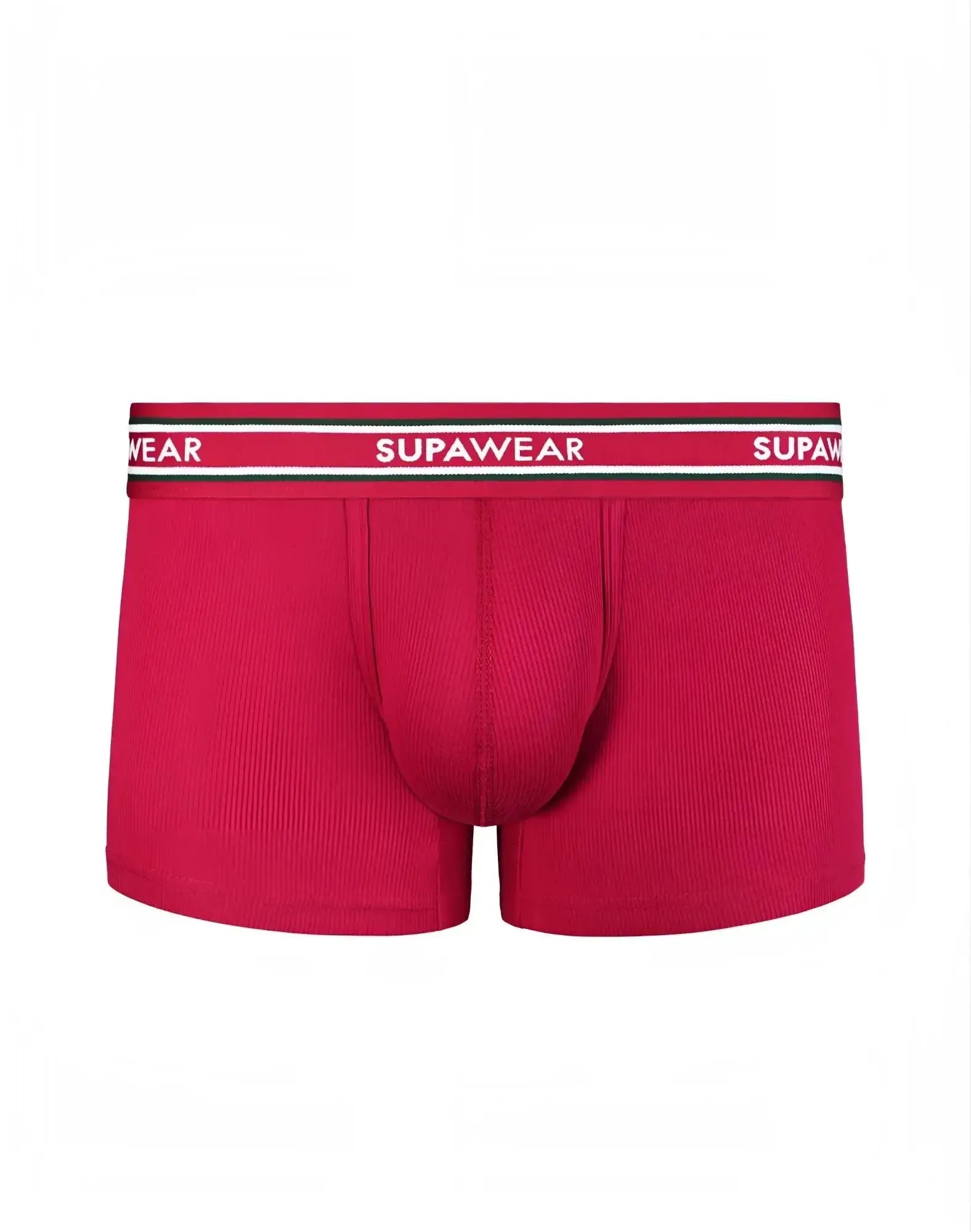 Red supawear ribbed varsity trunk underwear with white logo band and ribbed texture for comfortable everyday wear