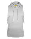 Light gray supawear sleeveless hoodie with front pocket drawstrings and embroidered logo on the chest