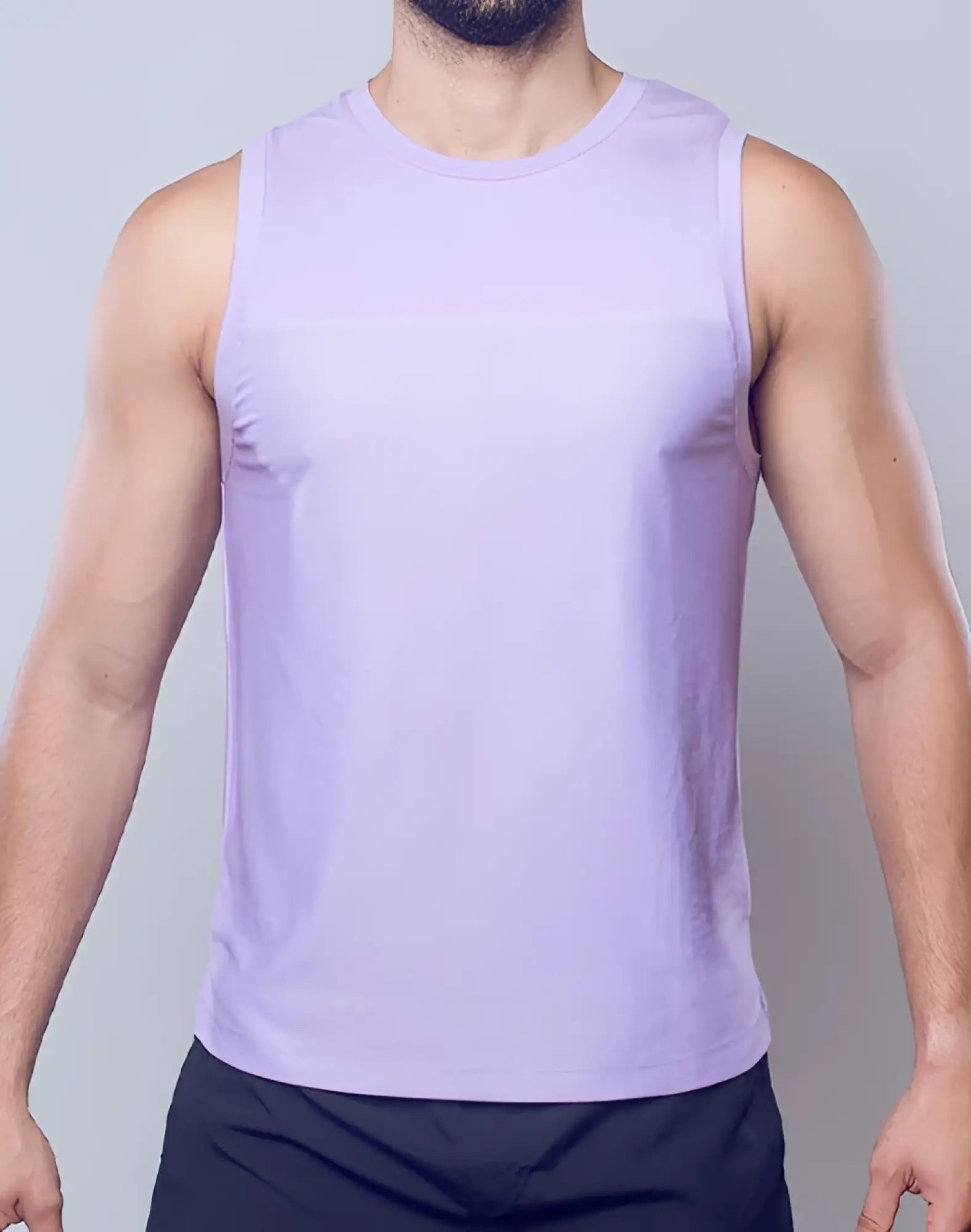 Lavender sleeveless SUPAWEAR solid and mesh tanktop made of breathable textured fabric ideal for athletic wear