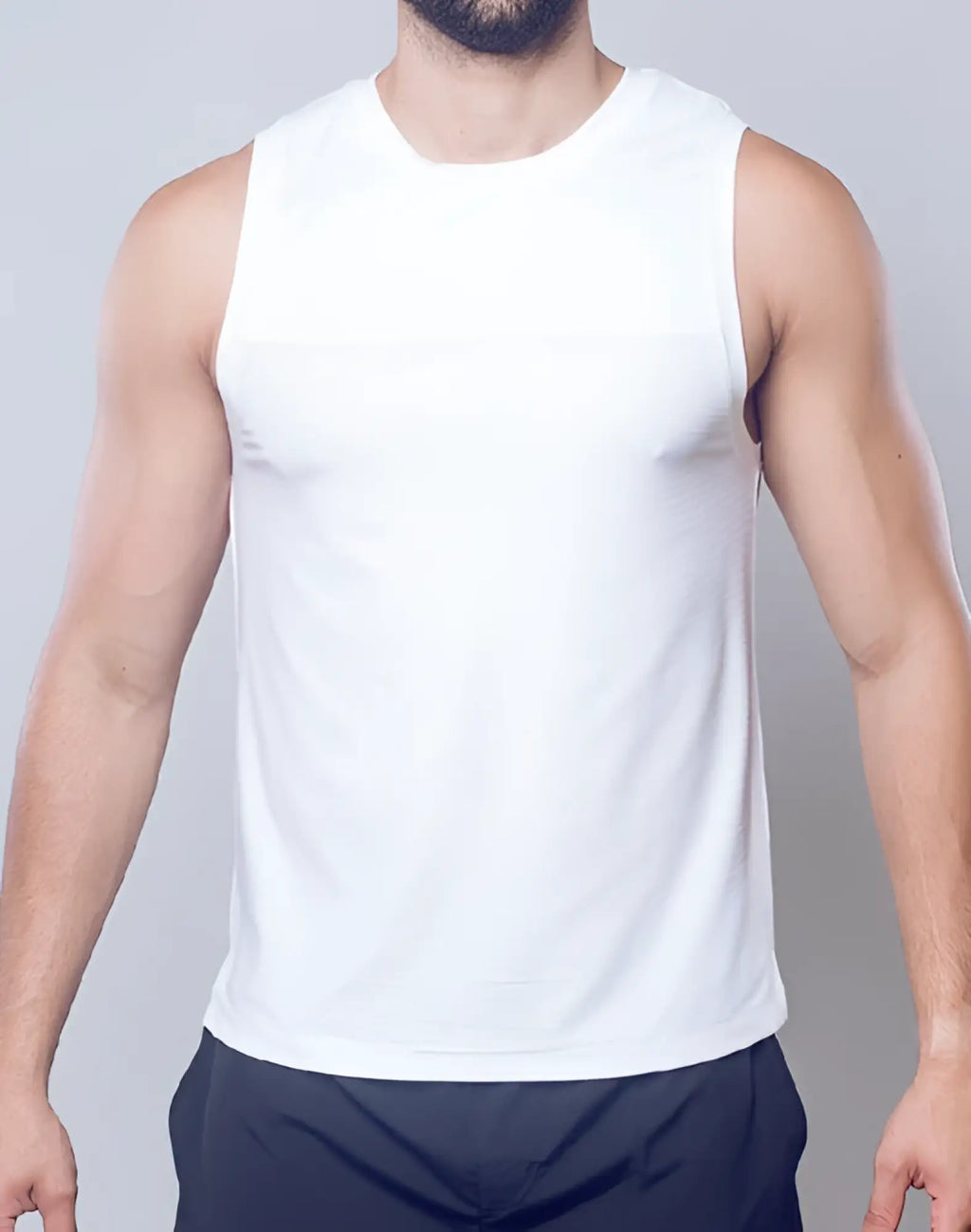 White sleeveless SUPAWEAR Solid & Mesh Tanktop with subtle textured weave designed for athletic performance
