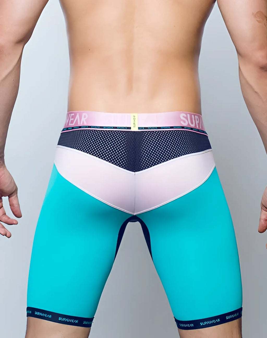 Turquoise and pink supawear spr android training trunk underwear with mesh back panel and survwear waistband