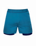 Teal supawear athletic shorts with matching waistband and dark blue trim at hem from SUPAWEAR SPR Flex Shorts coral blue
