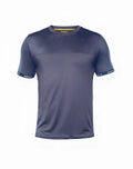 Dark gray supawear spr flex tee with subtle texture and yellow trim at collar and branded cuffs