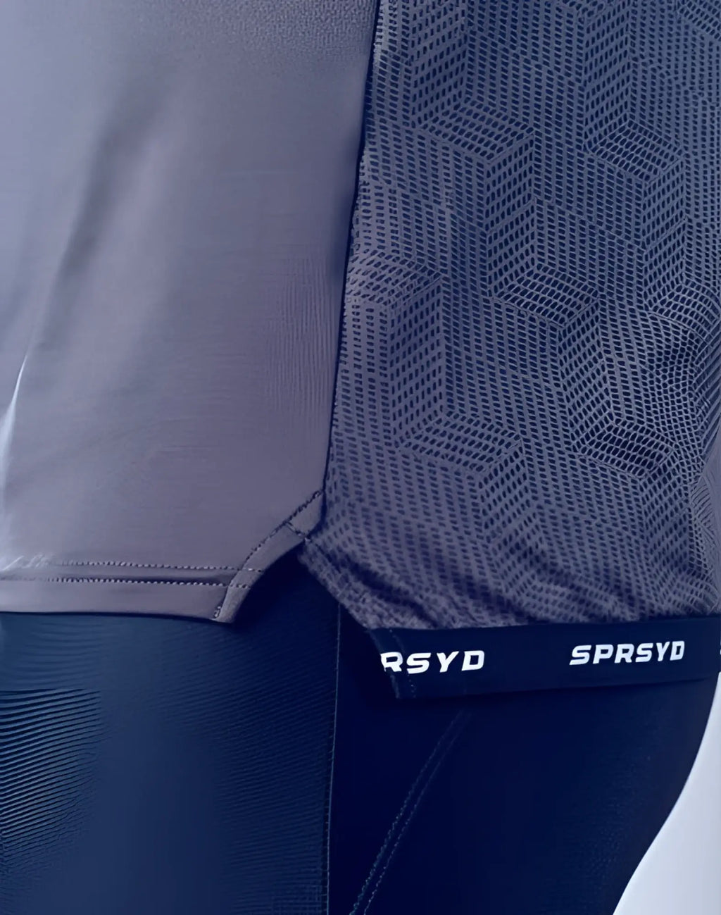 SupaWear SPR Flex Tee black dark gray athletic top with textured geometric side panel and smooth main fabric
