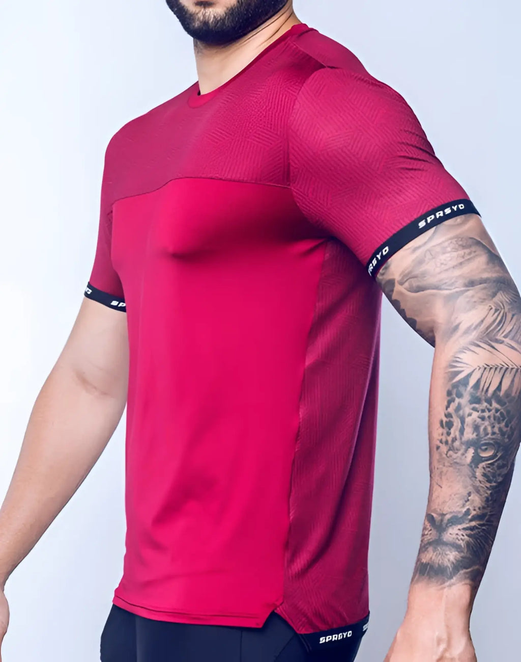SupaWear SPR Flex tee redbud with vibrant red mesh panel across chest and black branded short sleeve cuffs