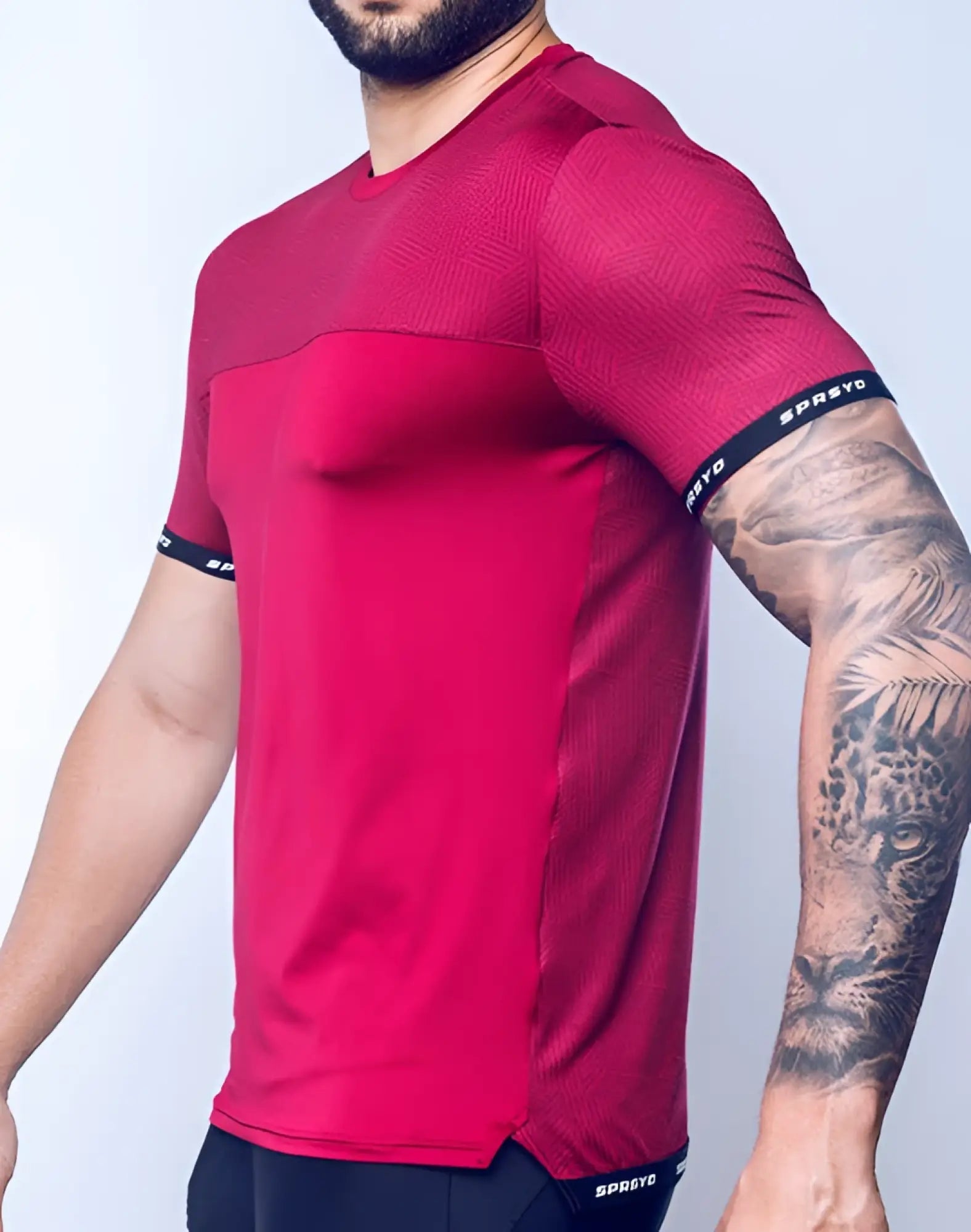 SupaWear SPR Flex tee redbud with vibrant red mesh panel across chest and black branded short sleeve cuffs