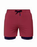 SupaWear SPR Max redbud athletic shorts in maroon with navy blue drawstring and sprsyd branded inner lining