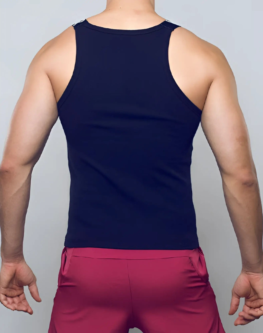 Navy blue ribbed tank top supawear spr max singlet made from lightweight breathable fabric for active wear