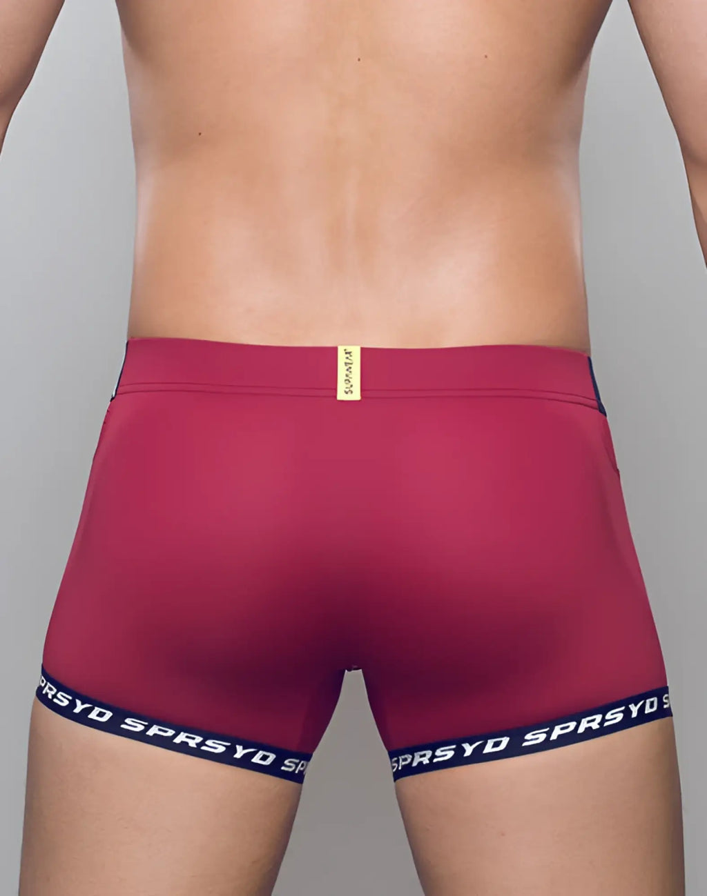 Magenta supawear spr max trunk underwear with black elastic waistband and leg bands featuring sprsyd branding