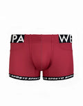 Red supawear spr max trunk underwear with black elastic waistband and leg bands featuring white lettering