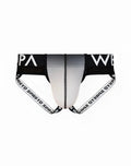 SupaWear SPR performance gradient jockstrap underwear in black and white with a gray gradient panel down the center
