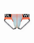 Supswear spr performance gradient jockstrap underwear in peach to light blue with orange trim and black waistband