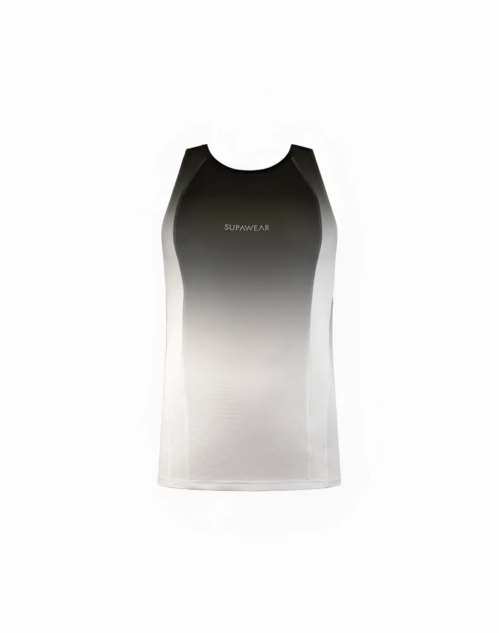 A supawear spr performance gradient singlet in black and white featuring a sleek breathable fabric with subtle texture