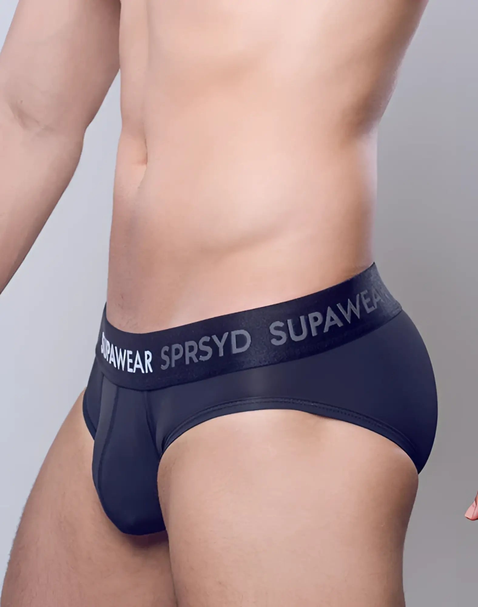 Black supawear spr pro brief underwear with snug fit elastic waistband and white supawear logo lettering