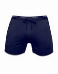 SupaWear SPR racer navy blue athletic shorts with drawstring waistband and gray trim along the hem