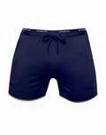 SupaWear SPR racer navy blue athletic shorts with drawstring waistband and gray trim along the hem