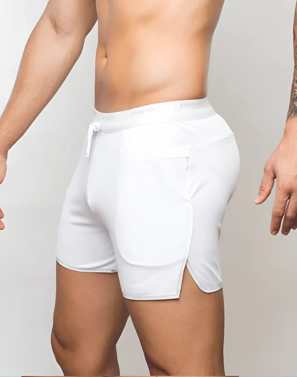 SupaWear spr racer white mesh athletic shorts with drawstring waistband and side pockets for active wear