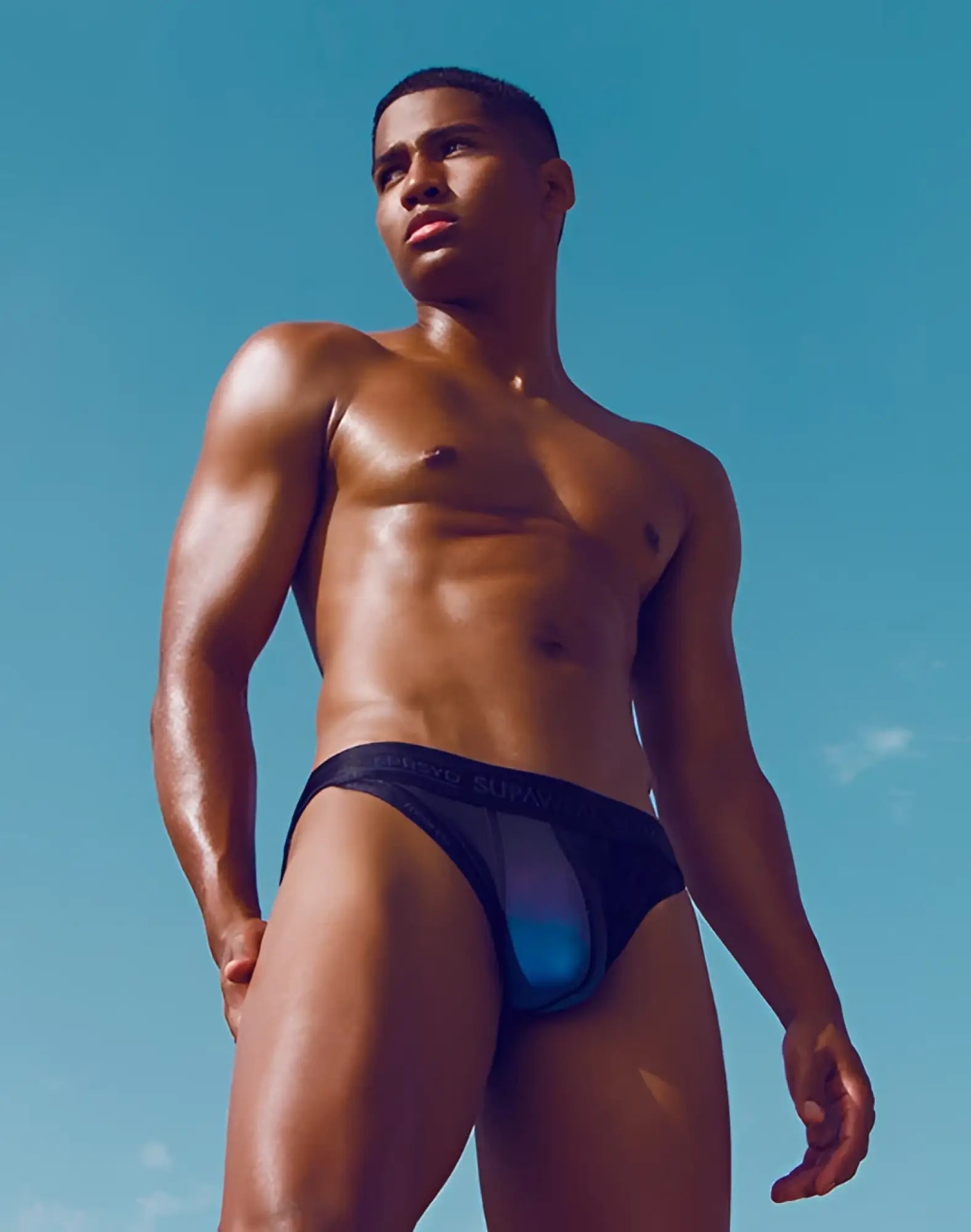 Black and blue SUPAWEAR SPR training brief underwear with sleek modern design for athletic performance