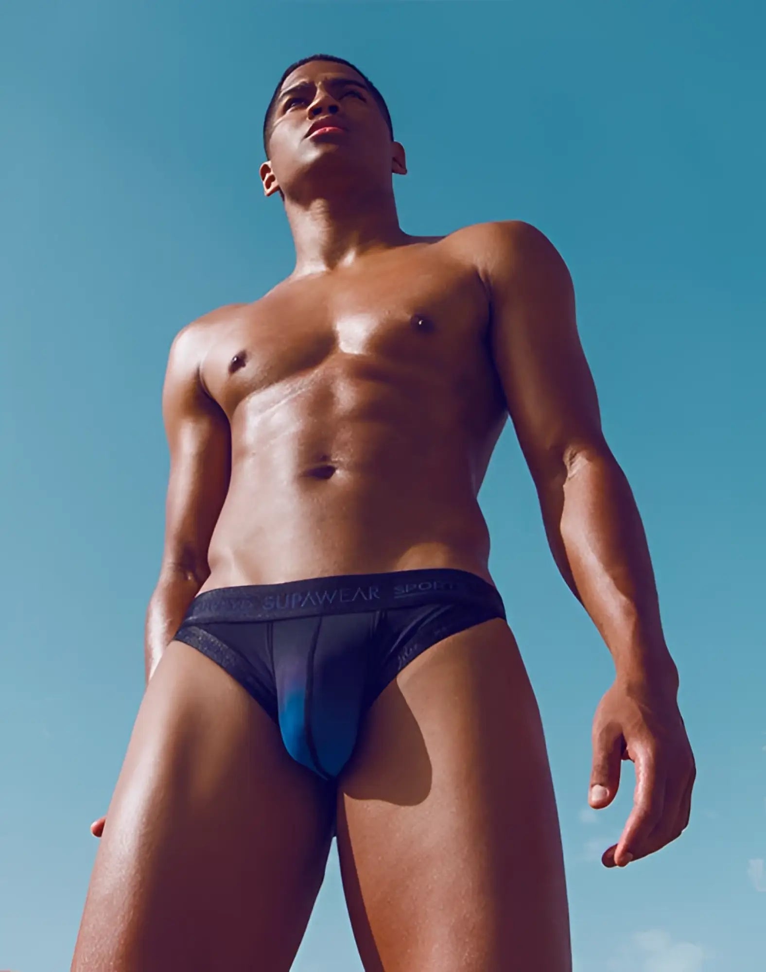 Black and blue supawear sport training brief underwear with branded waistband designed for athletic performance