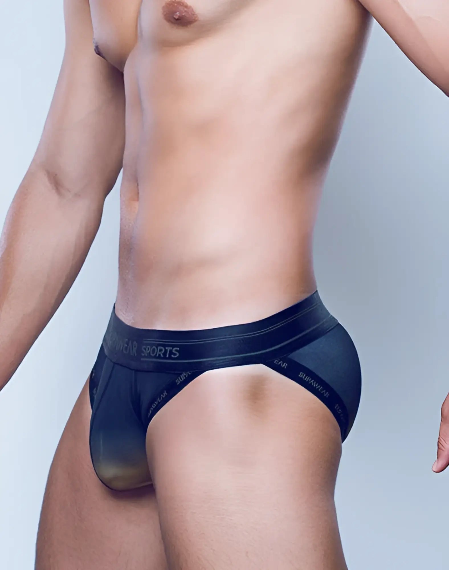 Black supawear spr training brief underwear with subtle sheen and sunwear sports waistband branding
