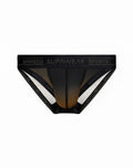 Black supawear spr training briefs with gradient brown-to-white lining and green branded elastic waistband
