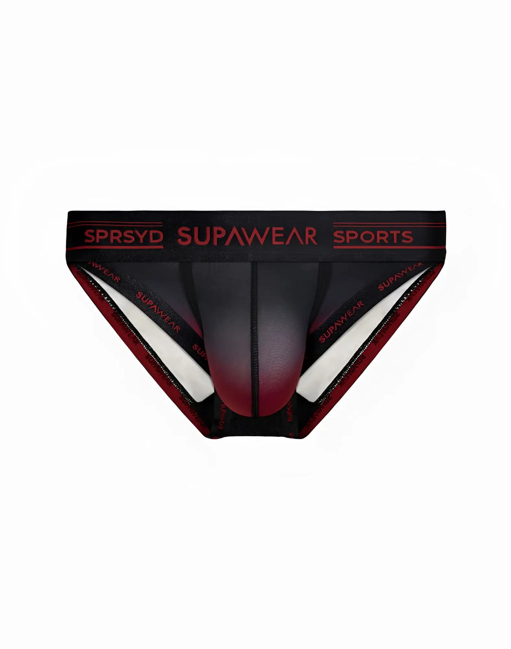 Supawear spr training brief underwear in black and red gradient design for athletic use