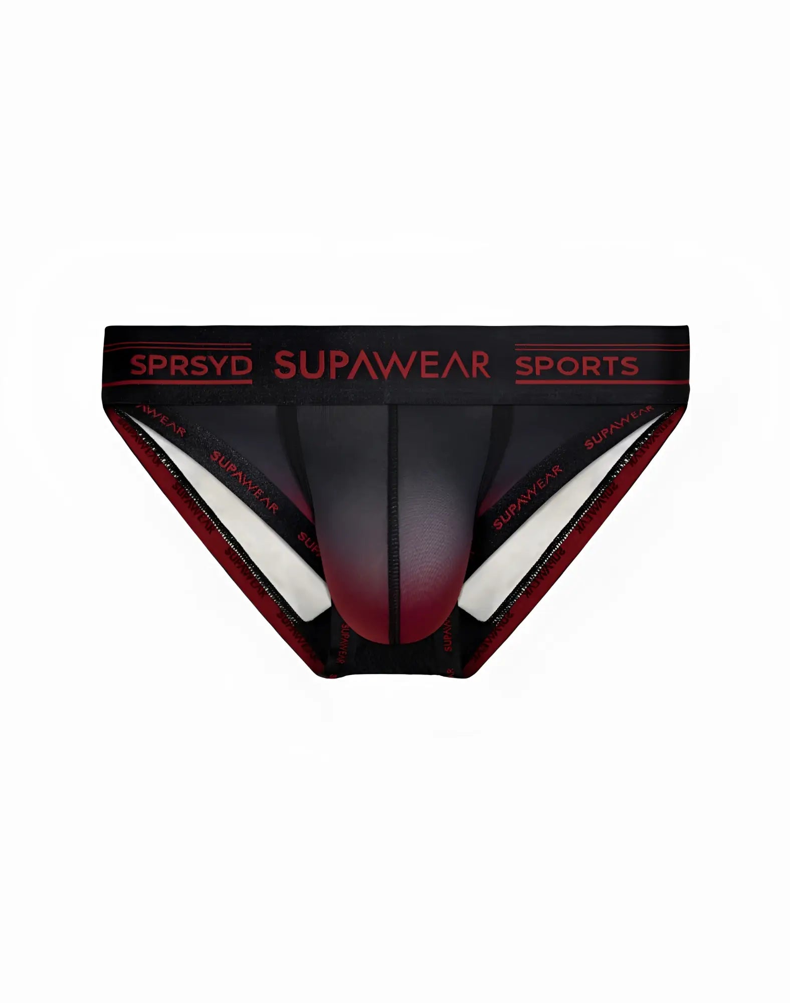 Supawear spr training brief underwear in black and red gradient design for athletic use