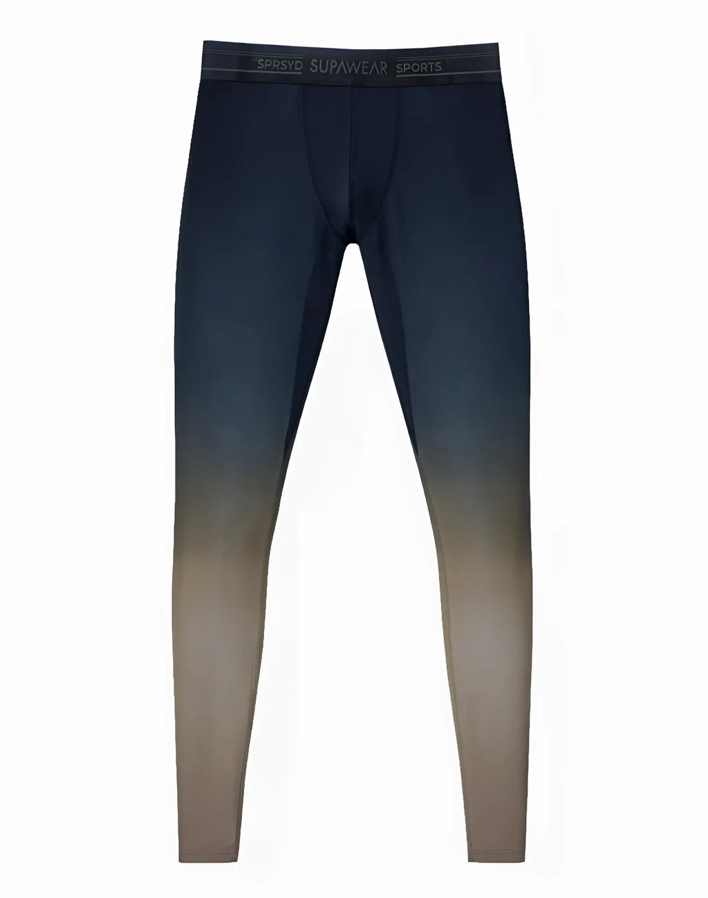 SupaWear SPR training tights in dark blue to beige gradient ombre with a black waistband and SupaWear sports branding