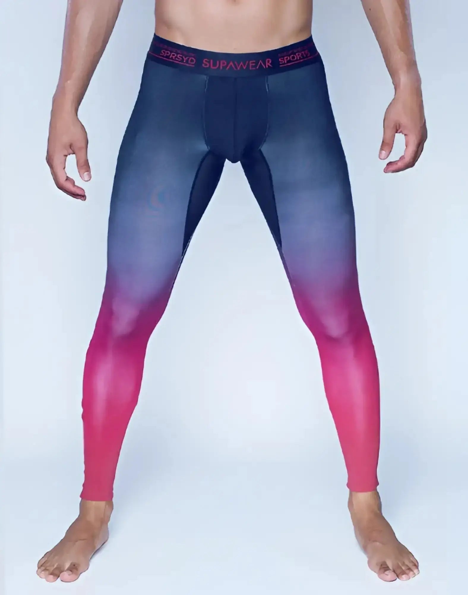 Gradient pink and navy blue supawear spr training tights with supawear sports waistband in athletic leggings style