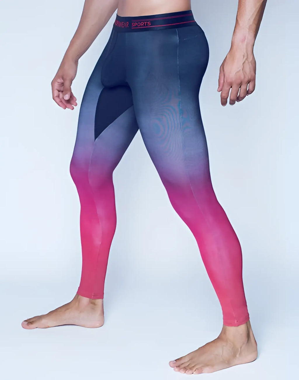 SupaWear SPR training tights red gradient compression leggings with sleek fit and wave patterns from blue to pink