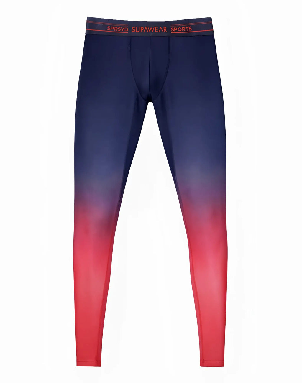 Navy and red gradient supawear spr training tights with branded waistband designed for athletic performance