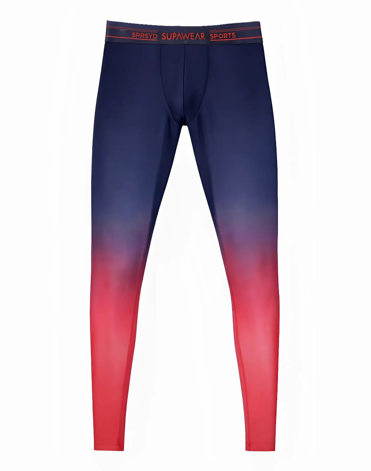 Navy and red gradient supawear spr training tights with branded waistband designed for athletic performance