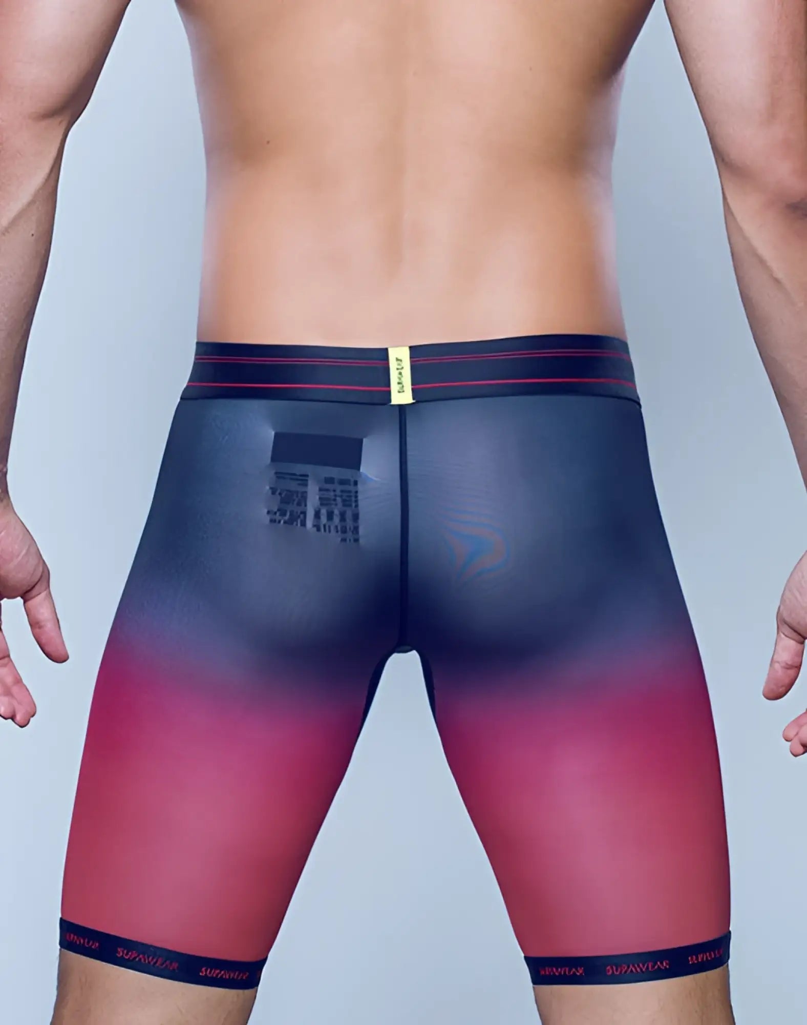 SupaWear SPR training trunk underwear in black and pink gradient mesh briefs with yellow brand tag on waistband