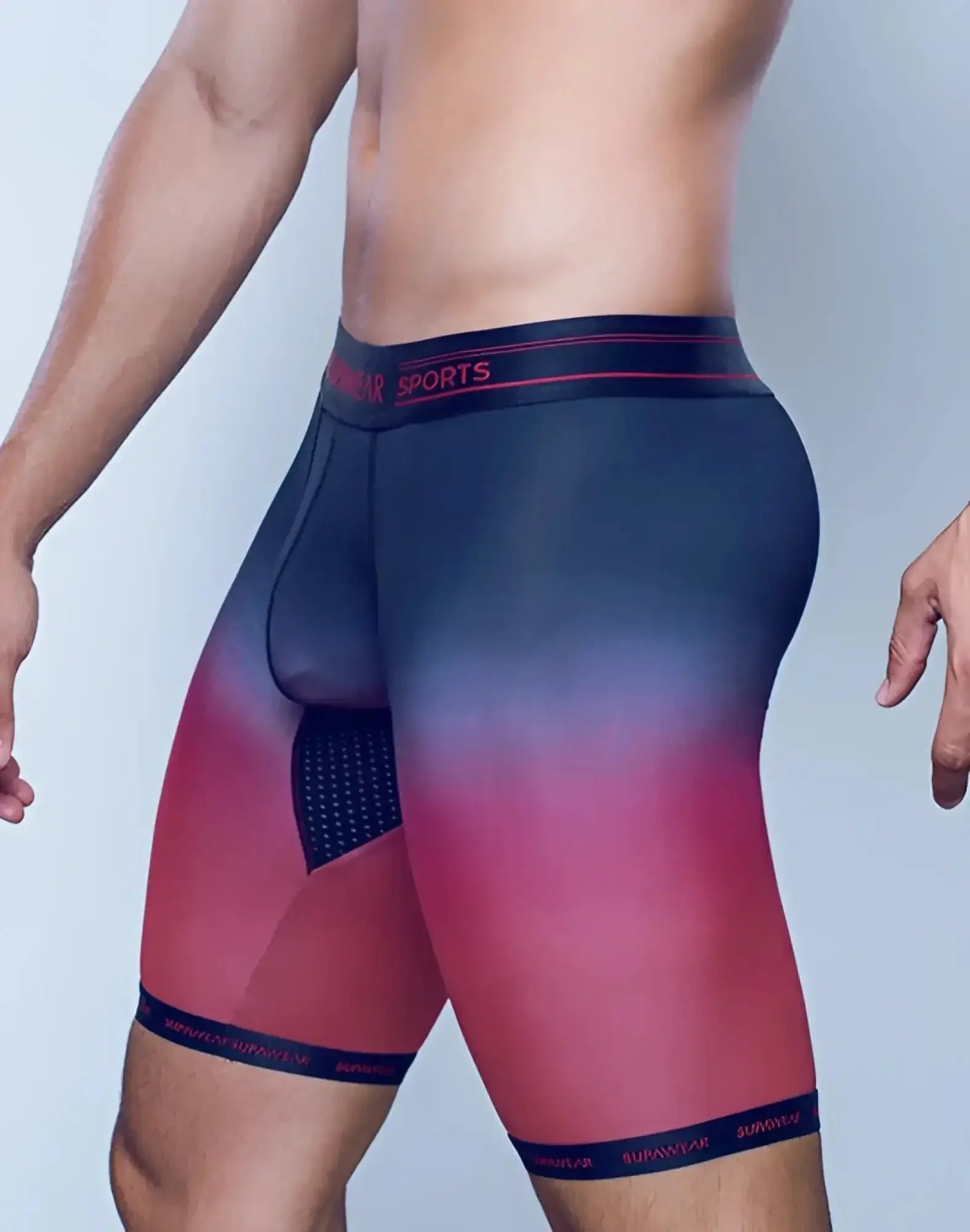 SupaWear SPR training trunk underwear in gradient black and red with sleek form-fitting design for athletic use