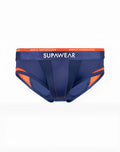 Blue ribbon supawear spr verve brief underwear in navy blue and orange with supportive contoured design