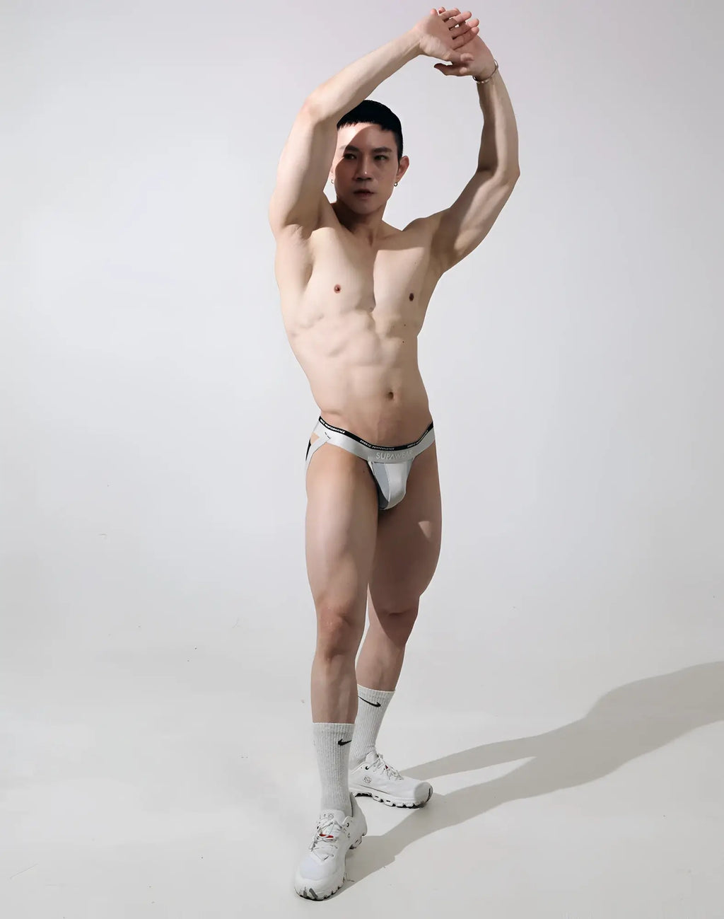 Silver supawear spr verve jockstrap underwear with black trim in pale grey designed for athletic support