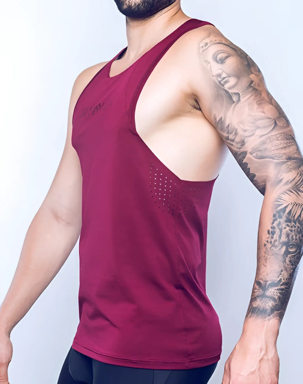 Maroon supawear spr y-tank athletic tank top with perforated mesh side panels for enhanced breathability