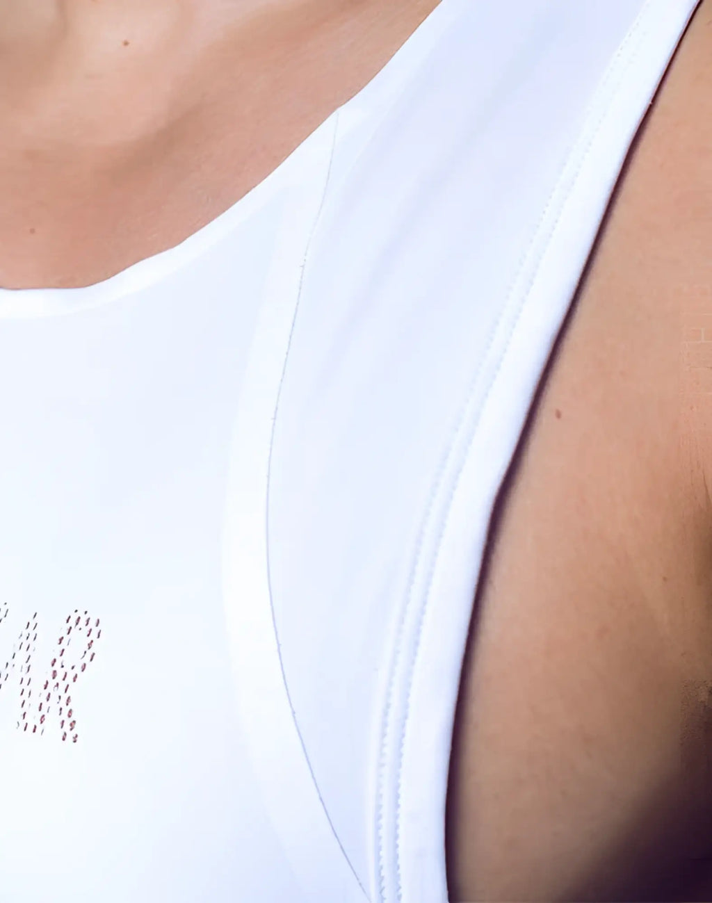 White supawear spr y-tank tank top with subtle mesh detailing and sleek fitted design