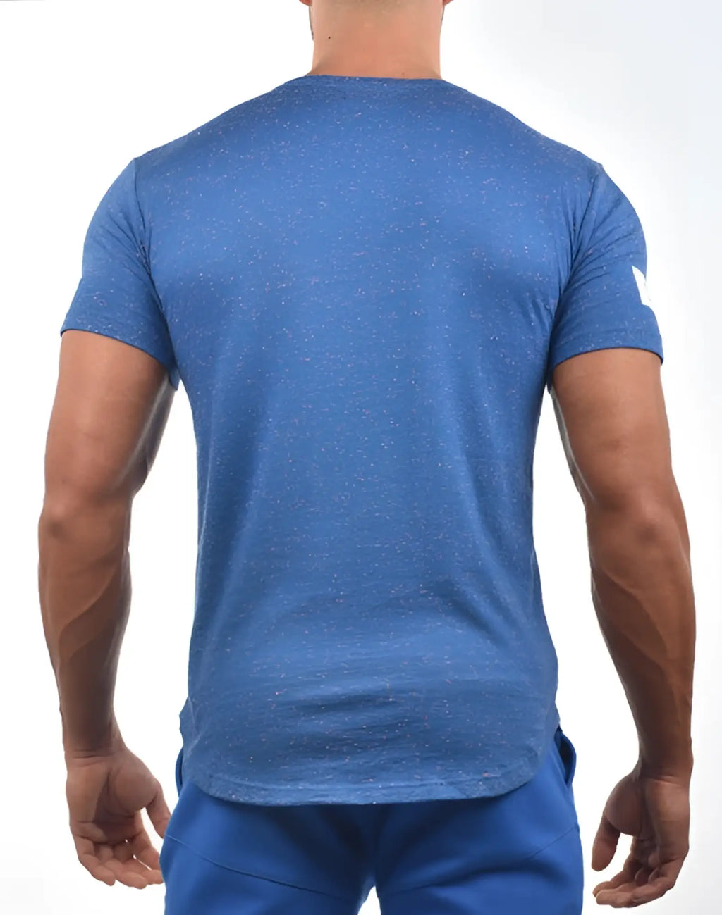 SupaWear sup navy marle short sleeve t-shirt with subtle speckled texture and white logo on the left sleeve