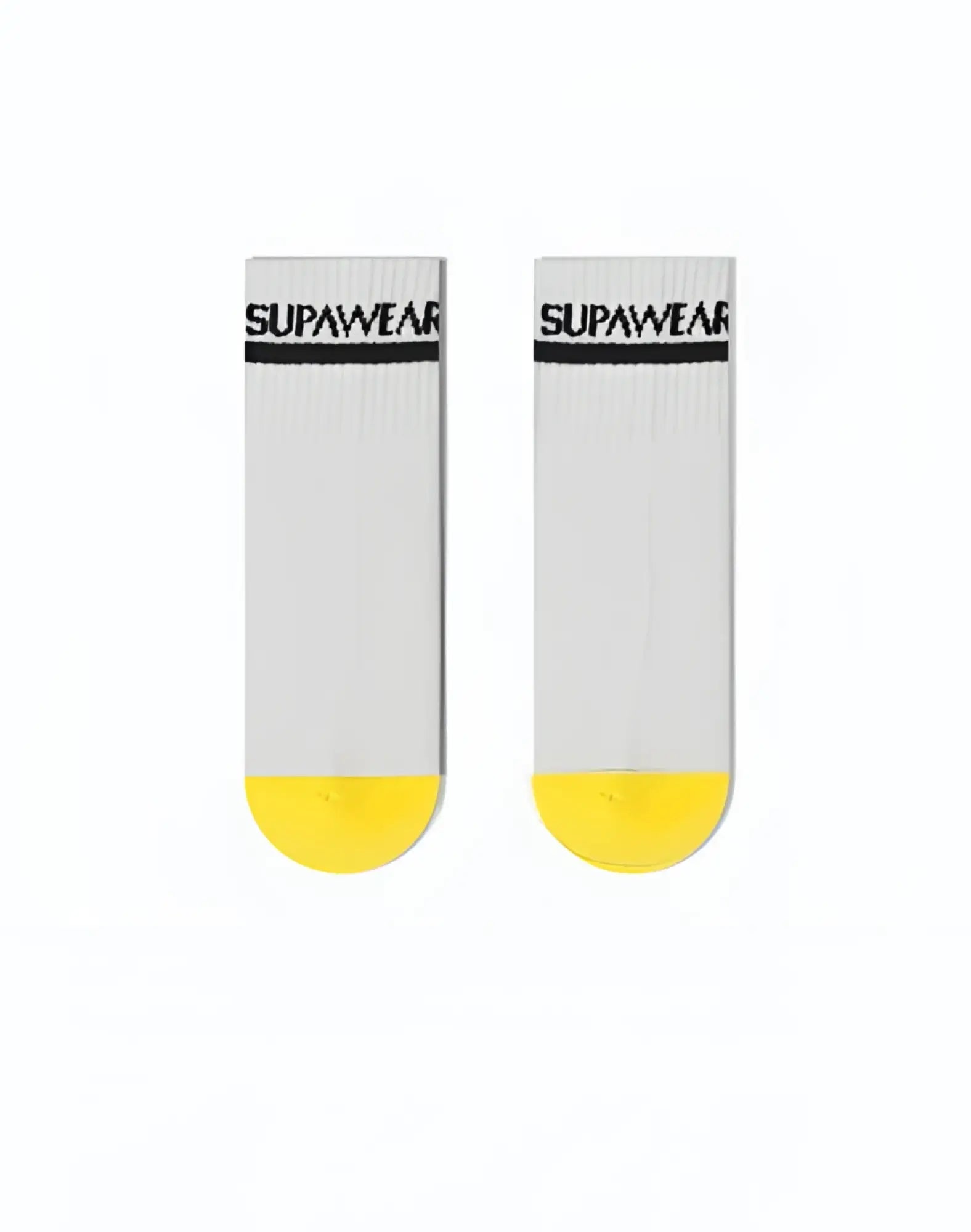 SupaWear supa ankle socks in white featuring black branding and a bright yellow toe for everyday comfort