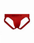 Red supawear just supa jockstrap briefs with smooth form-fitting design and wide waistband front view